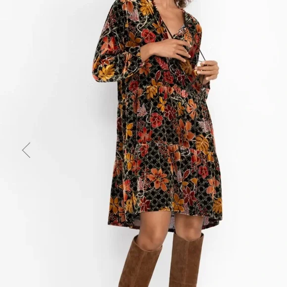 Johnny Was Silk Blend Jasmoon Flore Velvet Field Tiered Dress Tassels - Picture 3 of 11